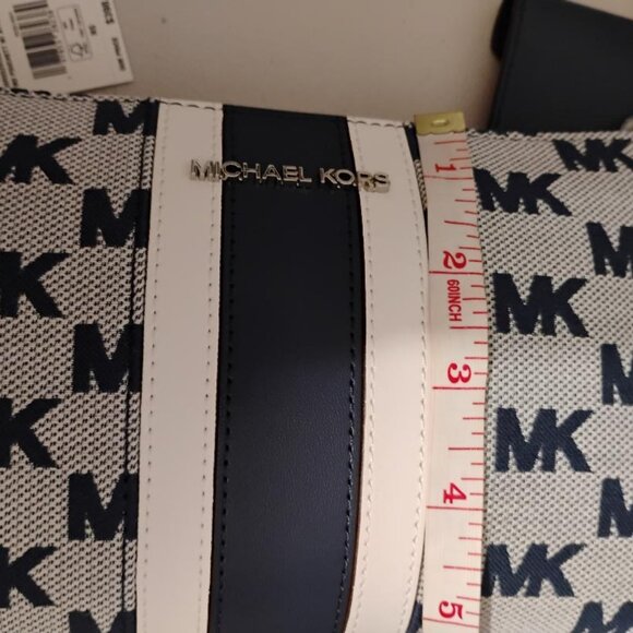 Michael Kors Jacquard & Leather Navy Blue Vincent Pouchette Bag  NWT - Picture 8 of 9